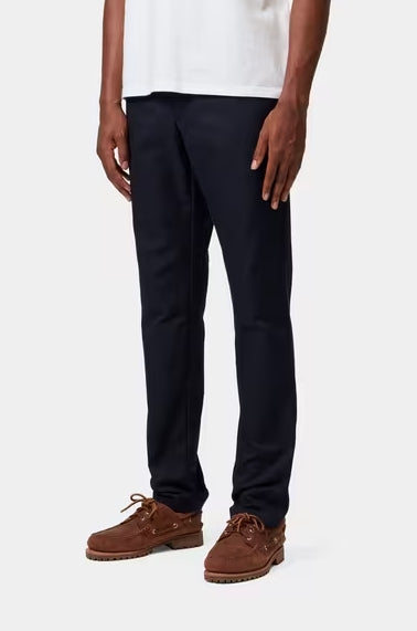 Carhartt Sid Pant Leather Rinsed Dark Navy – Calças Stretch com Acabamento Leather